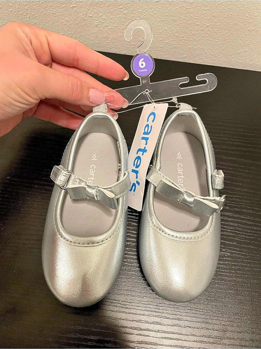 NWT Carter's Silver Bow Mary Jane Flats Girls Silver US 6